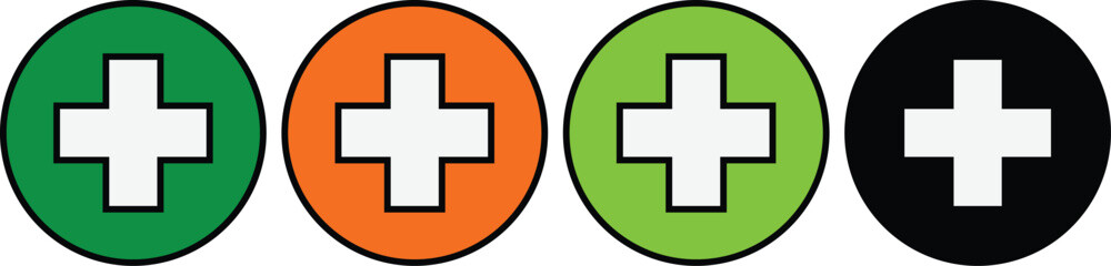 Obraz premium Four Oval With White Crosses Green Orange Light Green Black symbol health medical