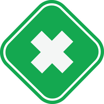 Green diamond shape with white cross symbol and white border