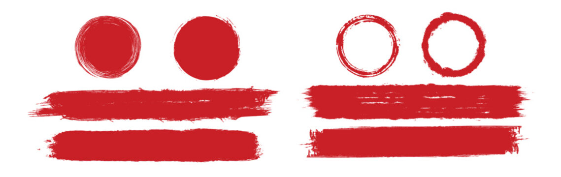 Straight red ink vector lines pack. Bloody color long and round hand-drawn brushstroke text highlights  frames  circles. Asian calligraphy brushstroke set. eps 10