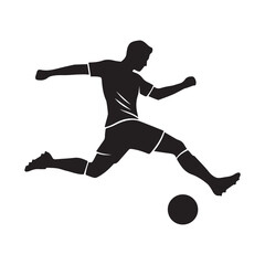 Best Soccer Player Silhouette Illustration, Football Athlete Kicking Ball, Sports Player Action Icon, soccer player silhouette, Vector set of man playing football in silhouette, Kick the ball 