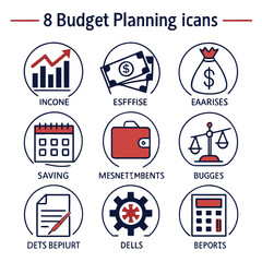 Fototapeta premium Eight budget planning icons for financial management Vector