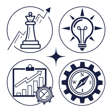 A set of four icons representing business strategy Vector