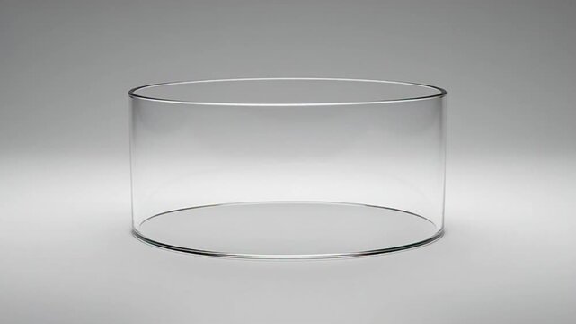 Clear Glass Container on Gray Background.