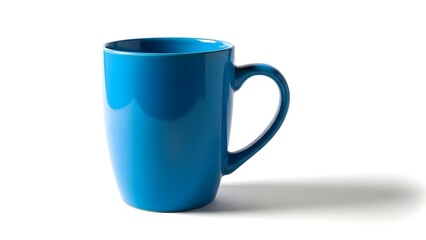 Obraz premium A bright blue ceramic mug with a handle on a white background