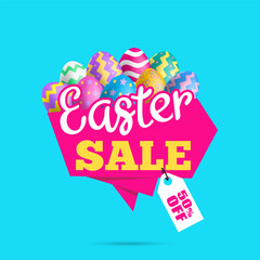 easter sale sticker label design with colorful eggs vector illustration 