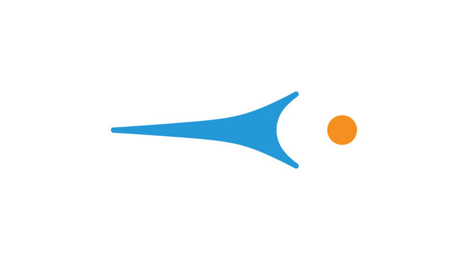 Blue abstract shape with orange dot.