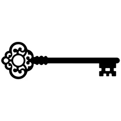 Obraz premium Vintage ornate key icon vector isolated with decorative antique design security access symbol for lock and authentication concept