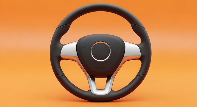 Sophisticated car steering wheel emphasizing premium vehicle interior and intuitive navigation