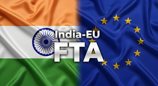 India and EU flags with India-EU FTA text overlay