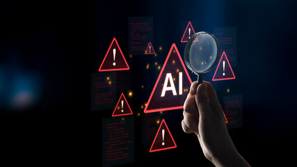 Futuristic artificial intelligence concept depicting AI hallucination, processing errors, and...