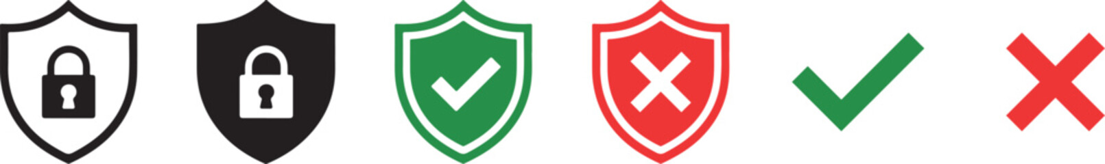 Obraz premium Security check icons with shields and marks on white background