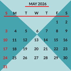 Printable May 2026 Wall Calendar for Home and Office Use, Minimal Style May 2026 Desk Calendar Layout
