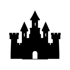 Silhouette of majestic medieval castle with towers and gate on white background