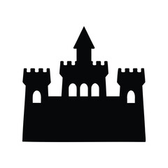 Obraz premium Black and white castle silhouette with multiple towers and fortified battlements