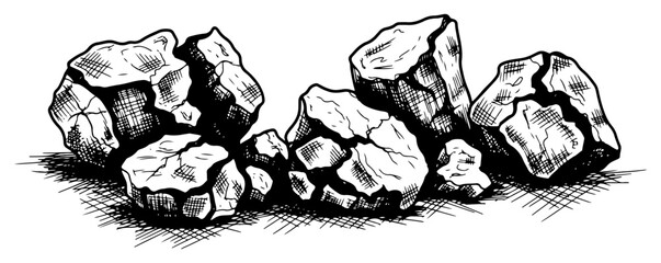 Vintage style hand drawn illustration of a group of broken stones and boulders © Cristiano