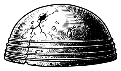Detailed vintage sketch of a damaged metal dome or industrial component © Cristiano