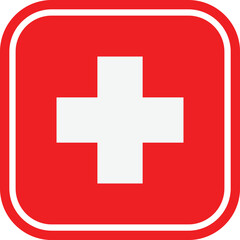 Obraz premium Red square with white cross and rounded corners symbol healthcare