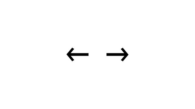 Black outline of two opposing arrows pointing left and right on a white background direction. 4k animation 