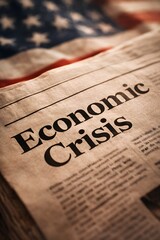Economic Crisis Newspaper Headline With American Flag Background Showing Financial Downturn And Recession Concerns