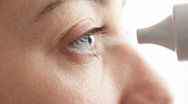 Patient undergoing air-puff tonometry eye test