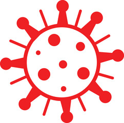 Red virus particle with spikes and circular dots on white background coronavirus