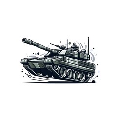Fototapeta premium An army battle tank with a cannon on tracks. Military paint. Comic illustration.