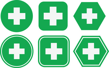 Obraz premium Six green first aid cross symbols in various shapes white circle
