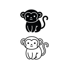 Fototapeta premium Chimpanzee Icon - Solid Black Silhouette with Outline
