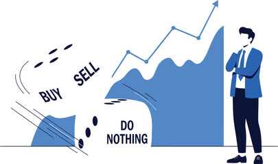 Man analyzing stock market with dice and charts