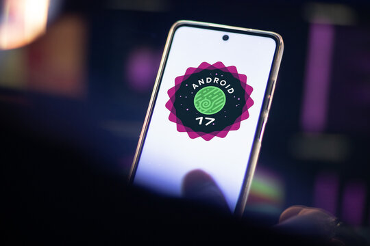 Android 17's Developer Preview logo on a phone.