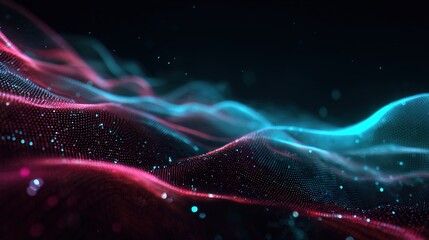 Obraz premium Abstract Digital Waves: An elegant composition of digital waves, rendered in vibrant shades of pink and cyan, creates a dynamic interplay of color and movement.
