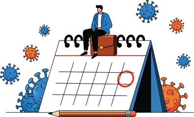 Man sitting on briefcase with calendar 