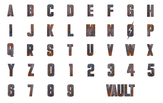 Vault Rusty Metal 3D Rendered alphabet