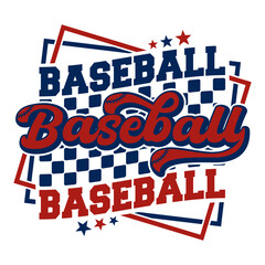 Fototapeta premium Urban baseball script and block typography with checkered pattern and stars.