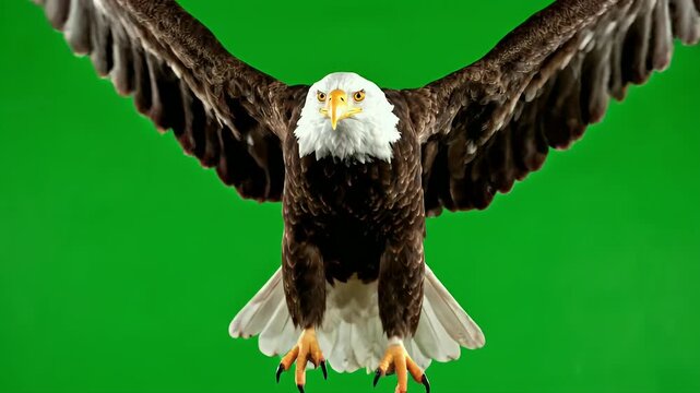 Eagle Portrait in Bright Studio Setting with Green Background and Intense Gaze