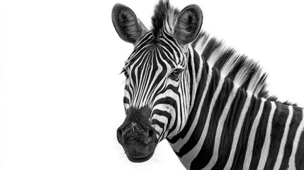 Naklejka premium Isolated zebra portrait in stark black and white against a white background