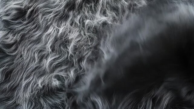 Close-up of dense, wavy grey fur texture, showing detail and softness, suitable for background or abstract use. 4k video