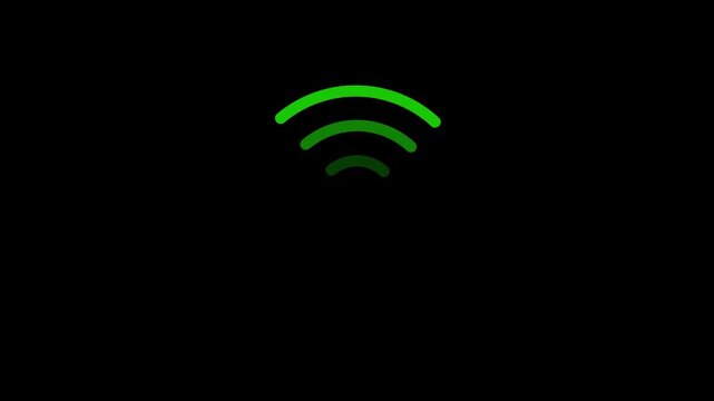 wifi signal search animation. Animated wireless signal searching icon isolated on alpha mate background. wifi animation.Animated fade wave wifi signal icon motion graphic overlay loop on transparent b