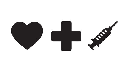 Obraz premium Medical Care Symbols Vector Illustration With Heart, Cross, And Syringe For Healthcare Marketing