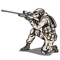 Soldier kneeling with sniper rifle and scope