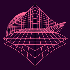 Distorted grid shapes isolated. Retrofuturistic warped mesh grid. Curved mesh abstract elements. Retro punk design element. Vector curve surface background. © Designer As HasiB