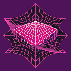Distorted grid shapes isolated. Retrofuturistic warped mesh grid. Curved mesh abstract elements. Retro punk design element. Vector curve surface background. © Designer As HasiB