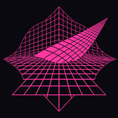 Distorted grid shapes isolated. Retrofuturistic warped mesh grid. Curved mesh abstract elements. Retro punk design element. Vector curve surface background. © Designer As HasiB