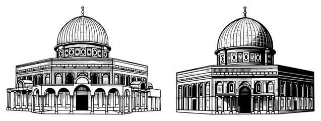 Naklejka premium Hand drawn sketch illustration of the Dome of the Rock and Al-Aqsa Mosque in Jerusalem
