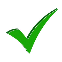 Bright green checkmark symbol on black check mark tick isolated on a transparent background
