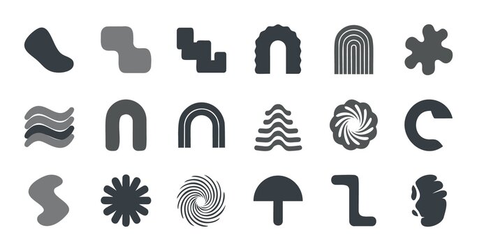 Collection of abstract organic shapes and geometric icons for graphic design use