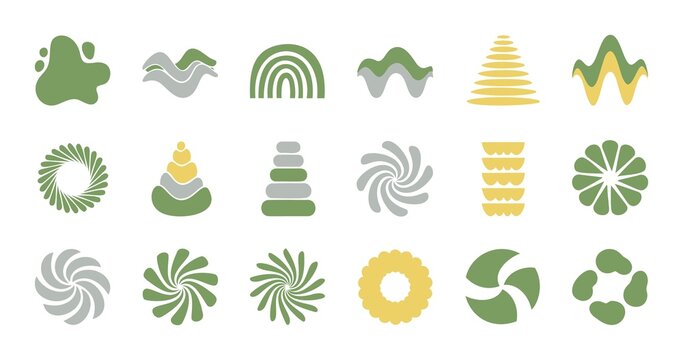 Collection of abstract organic and geometric shapes with a minimalist color palette creating a modern design element