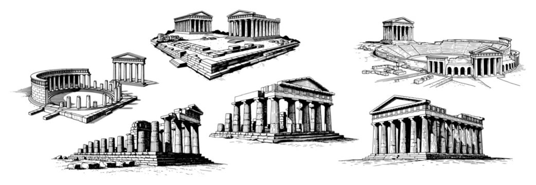 Collection of ancient Greek and Roman ruins with temples and amphitheaters