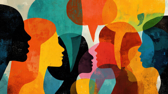Colorful Speech Bubbles: Women's Social Connections, a Vibrant Communication Concept