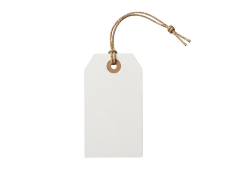 A blank tag hanging on a string with a decorative loop